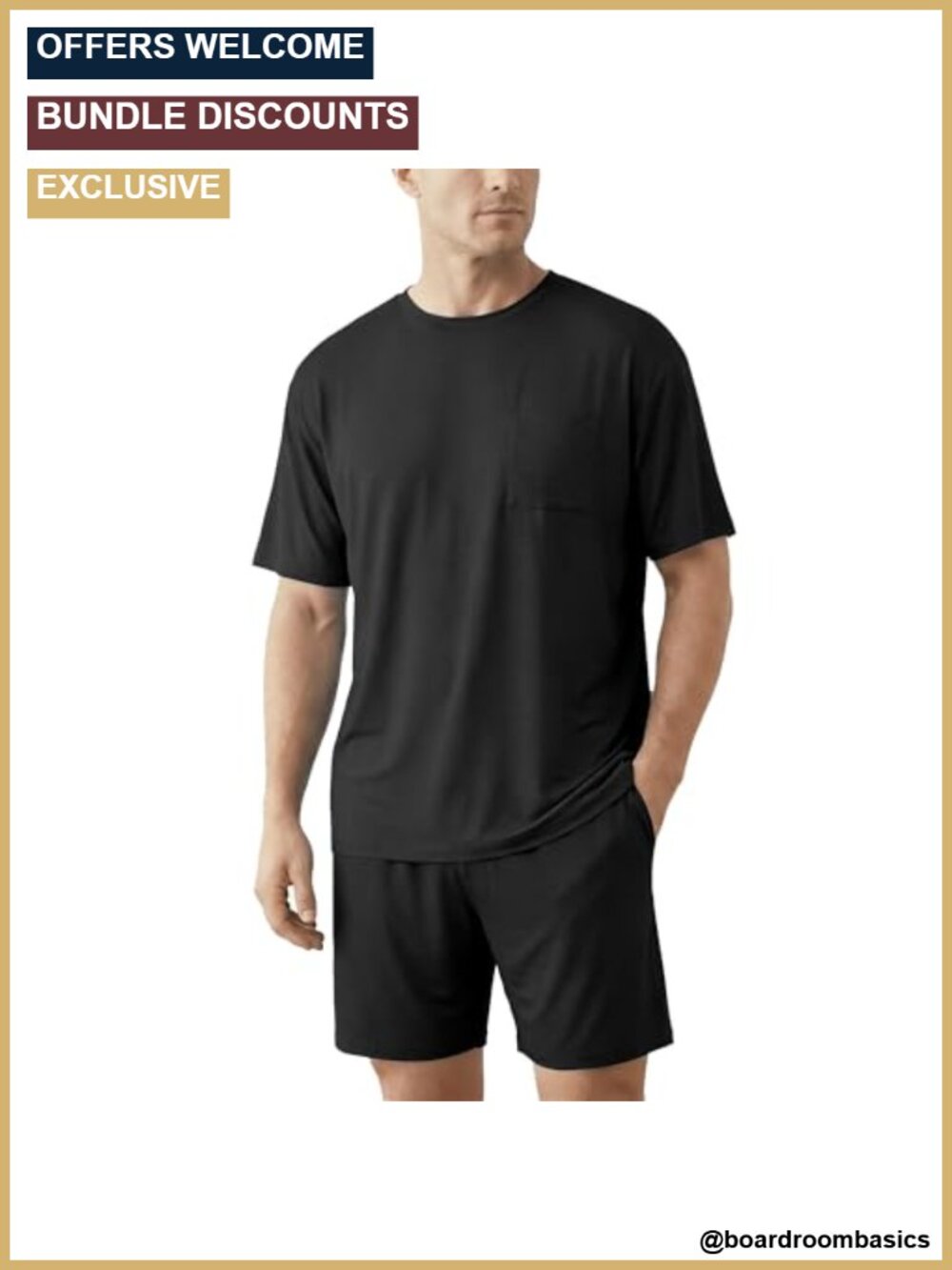 Mens Bamboo Viscose Pajama Set Short Sleeve Shirt & Shorts Sleepwear
